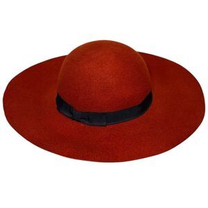 Adora Wide Brim Floppy Wool Felt Hat Rust Red Burnt Orange Boho Chic New NWT